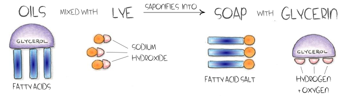 Rendering of molecules in the saponification process. 