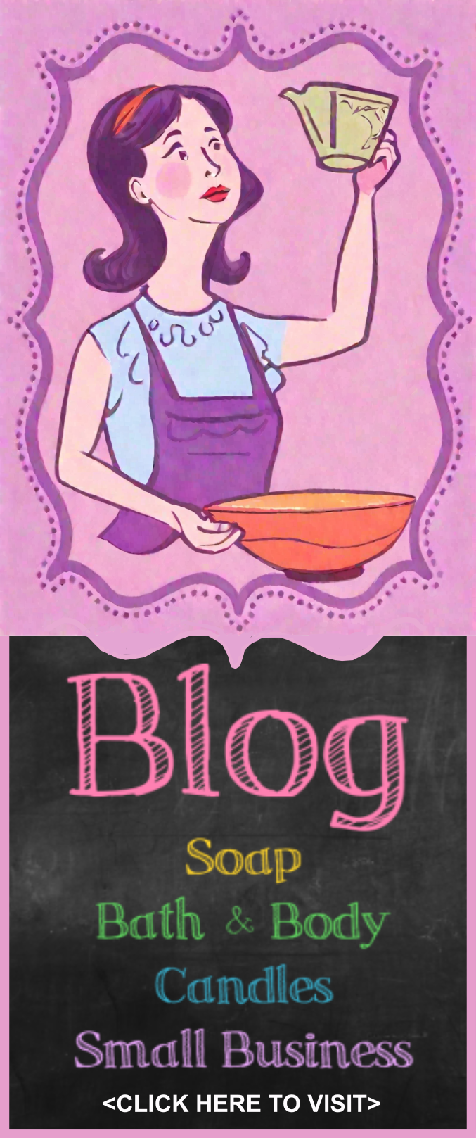 Cartoon rendering of blog author making soap.